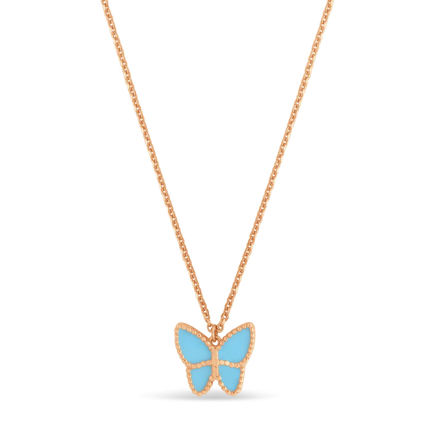 Turquoise Butterfly Pendant Necklace 14k Rose Gold
