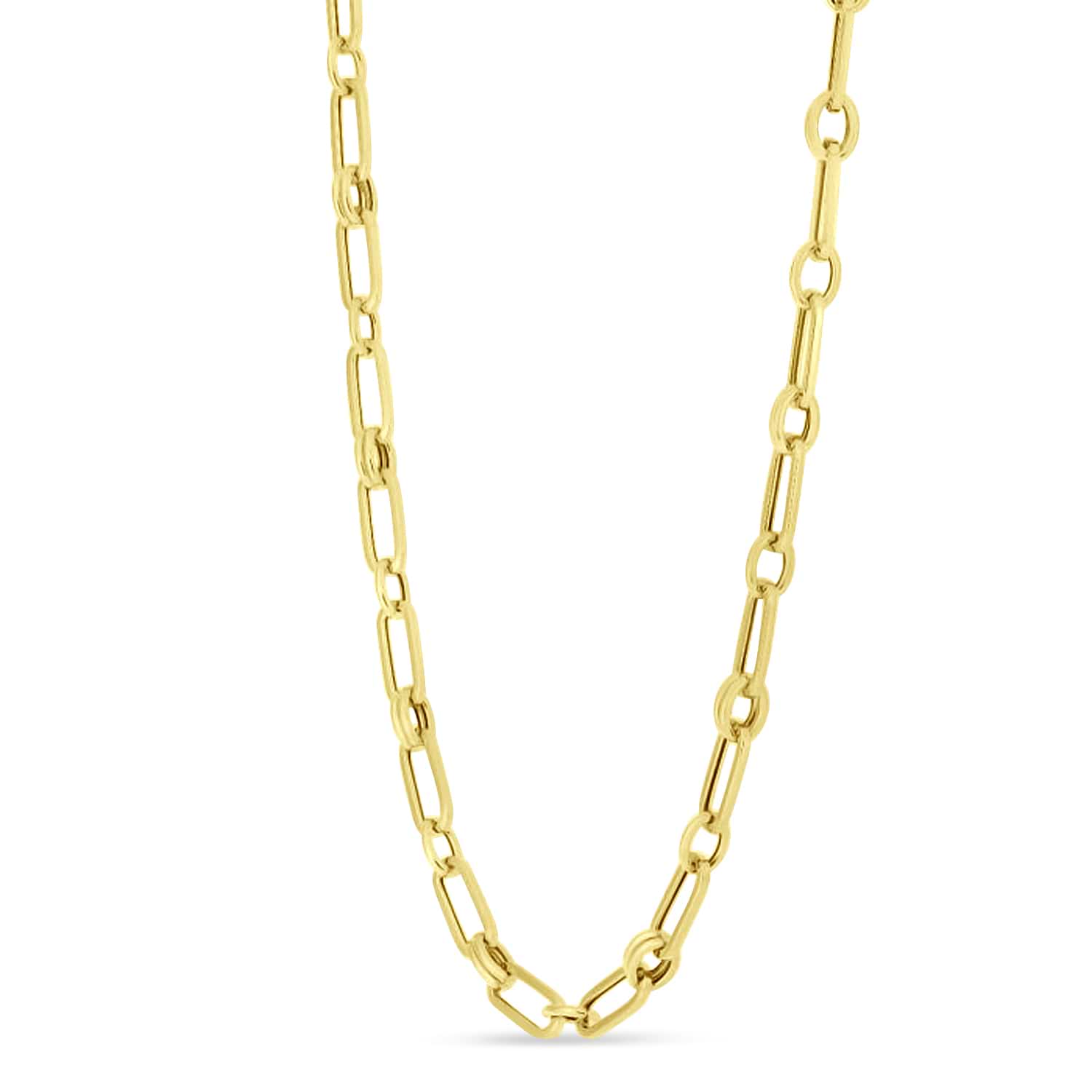 Paperclip Rondel Link Chain Necklace 14k Yellow Gold