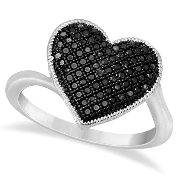 Heart-Shape Diamond Accent & Black Diamond Ring Sterling Silver (0.25ct)