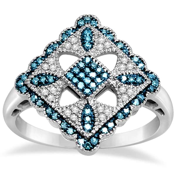 Modern White and Blue Diamond Cocktail Ring Sterling Silver (0.26 ct)