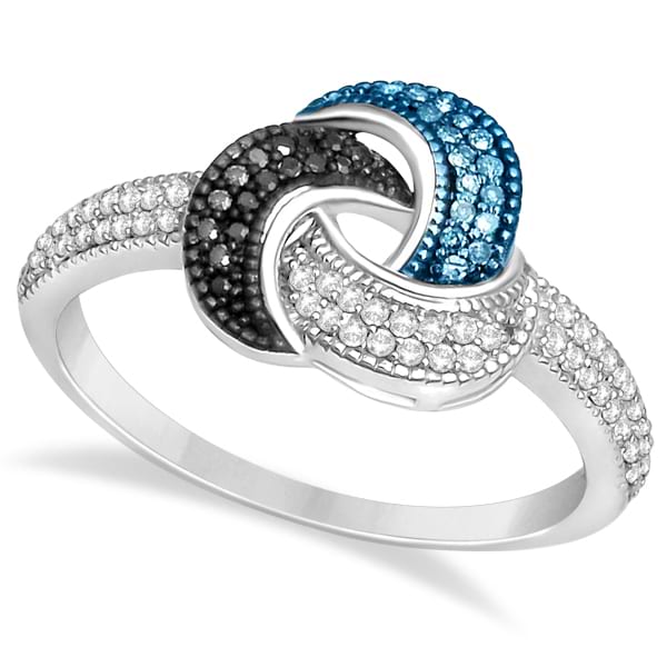 Interlocking Blue & Black Color Diamond Ring Sterling Silver (0.25ct)