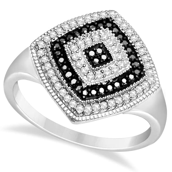 Amazing White and Black Diamond Fashion Ring Sterling Silver (0.25ct)