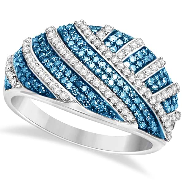 White and Blue Colored Diamond Wide Ring Sterling Silver (0.52ctw)