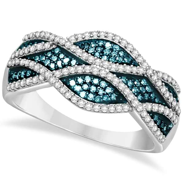 Weaving White and Blue Diamond Ring in Sterling Silver (0.40ctw)