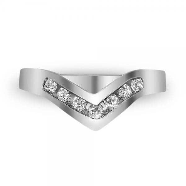 Ladies Chevron V Shaped Midi Diamond Ring in 14k White Gold 0.35ct