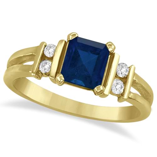 Emerald Cut Blue Sapphire and Diamond Ring 14k Yellow Gold (0.85ct)