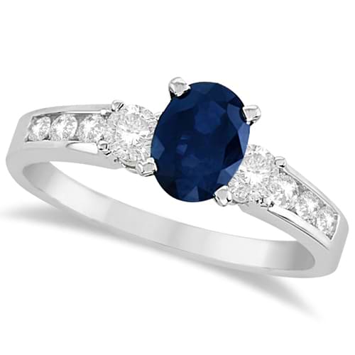 Diamond and Blue Sapphire Engagement Ring 14k White Gold (1.40ct)