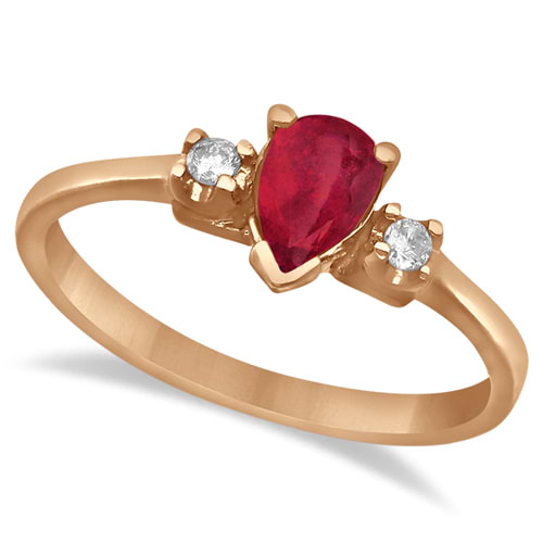 Pear Ruby and Diamond Three Stone Ring 14k Rose Gold (0.49ct)