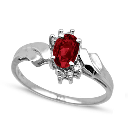 Solitaire Ruby Ring with Diamond Accents 14k White Gold (0.60ct)