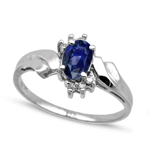 Solitaire Blue Sapphire Ring & Diamond Accents 14k White Gold (0.60ct)