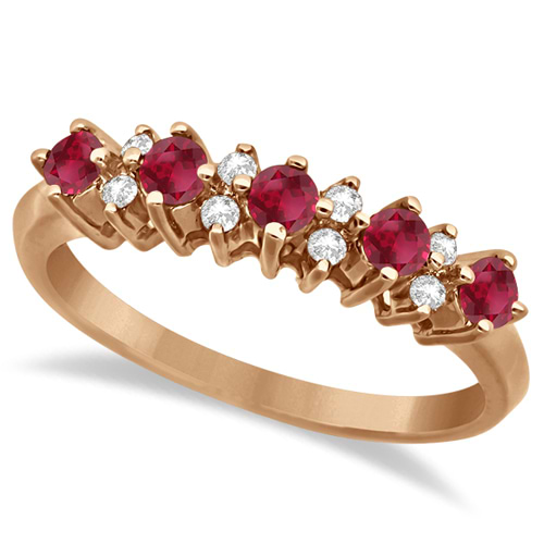 5 Stone Ruby and Diamond Anniversary Ring 14k Rose Gold (0.52ct)