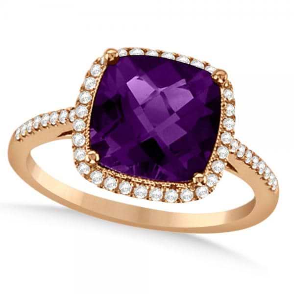 Diamond Halo Accented Amethyst Fashion Ring in 14k Rose Gold (2.84ct)