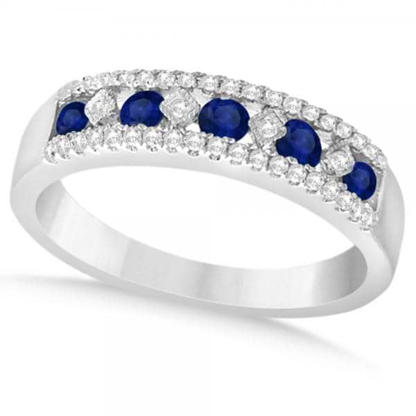 Diamond & Blue Sapphire Wedding Band in 14k White Gold (0.66ct)