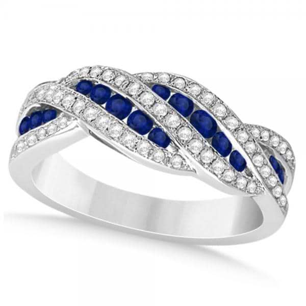Diamond & Blue Sapphire Wedding Band in 14k White Gold (0.47ct)
