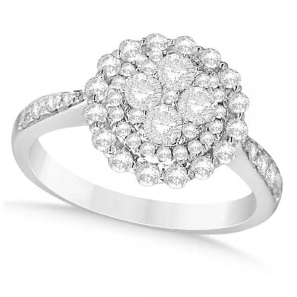Diamond Accented Clusters Fashion Ring in 18k White Gold (1.06)