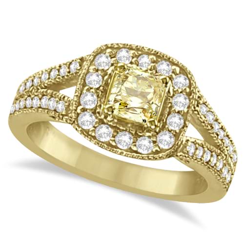 Yellow Diamond Radiant Millgrain-Edge Ring 18k Yellow Gold (0.90ct)