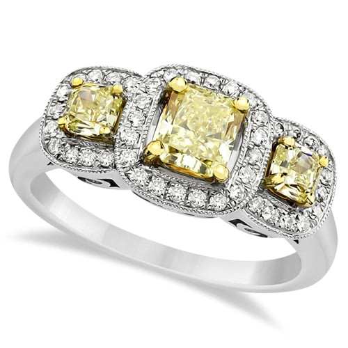 3-Stone White & Yellow Diamond Engagement Ring 14k White Gold (1.15ct)