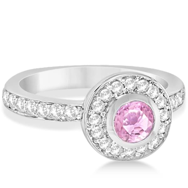 Enhanced Pink Diamond Engagement Ring Bezel Halo 14K White Gold 1.00ct