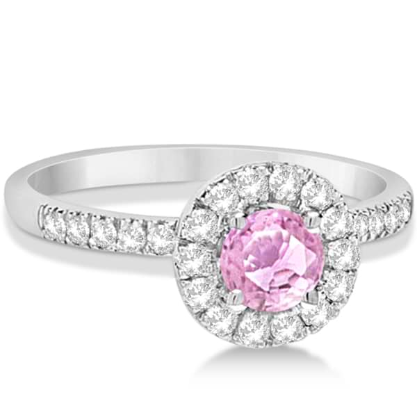 Enhanced Pink Diamond Engagement Ring Pave Halo 14K White Gold 0.81ct