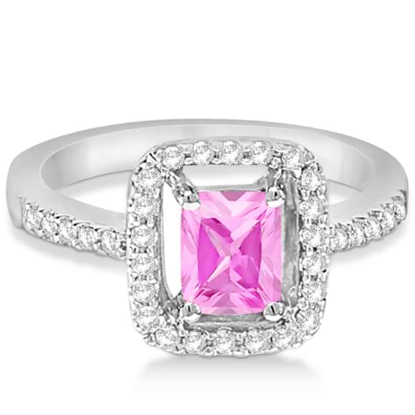 Halo Radiant Cut Pink Diamond Engagement Ring 18K White Gold 1.25ct