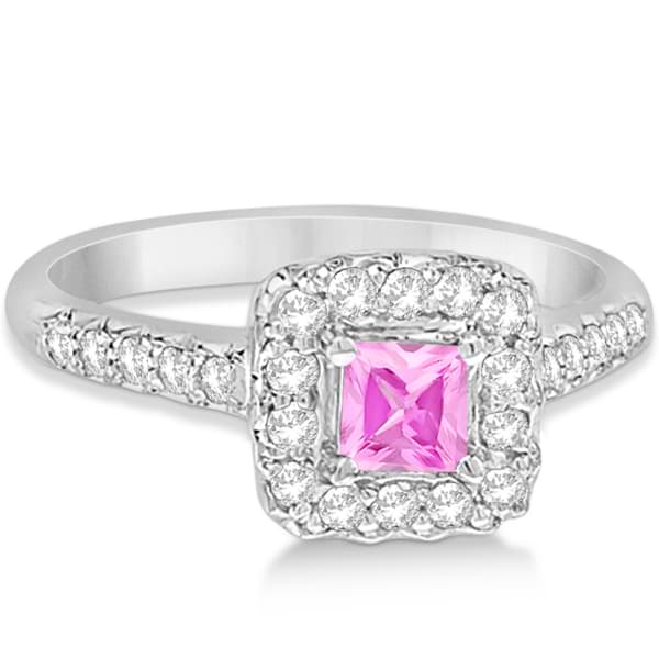 Square Halo Enhanced Pink Diamond Engagement Ring 14K White Gold .75ct