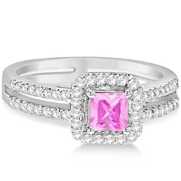 Enhanced Pink Diamond Engagement Ring Split Shank 18K W. Gold 0.94ct