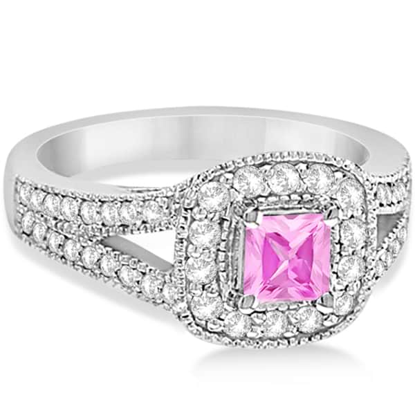 Vintage Princess Pink Diamond Engagement Ring 14K W. Gold 0.97ct