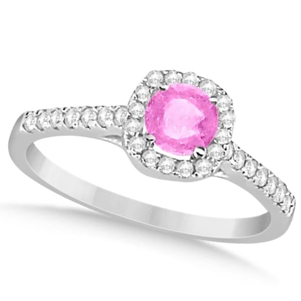 Enhanced Pink Diamond Engagement Ring W/ Halo Accents 14K Gold 0.66ct