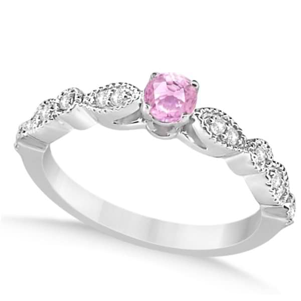 Antique White & Pink Diamond Engagement Ring 14K White Gold 0.37ct