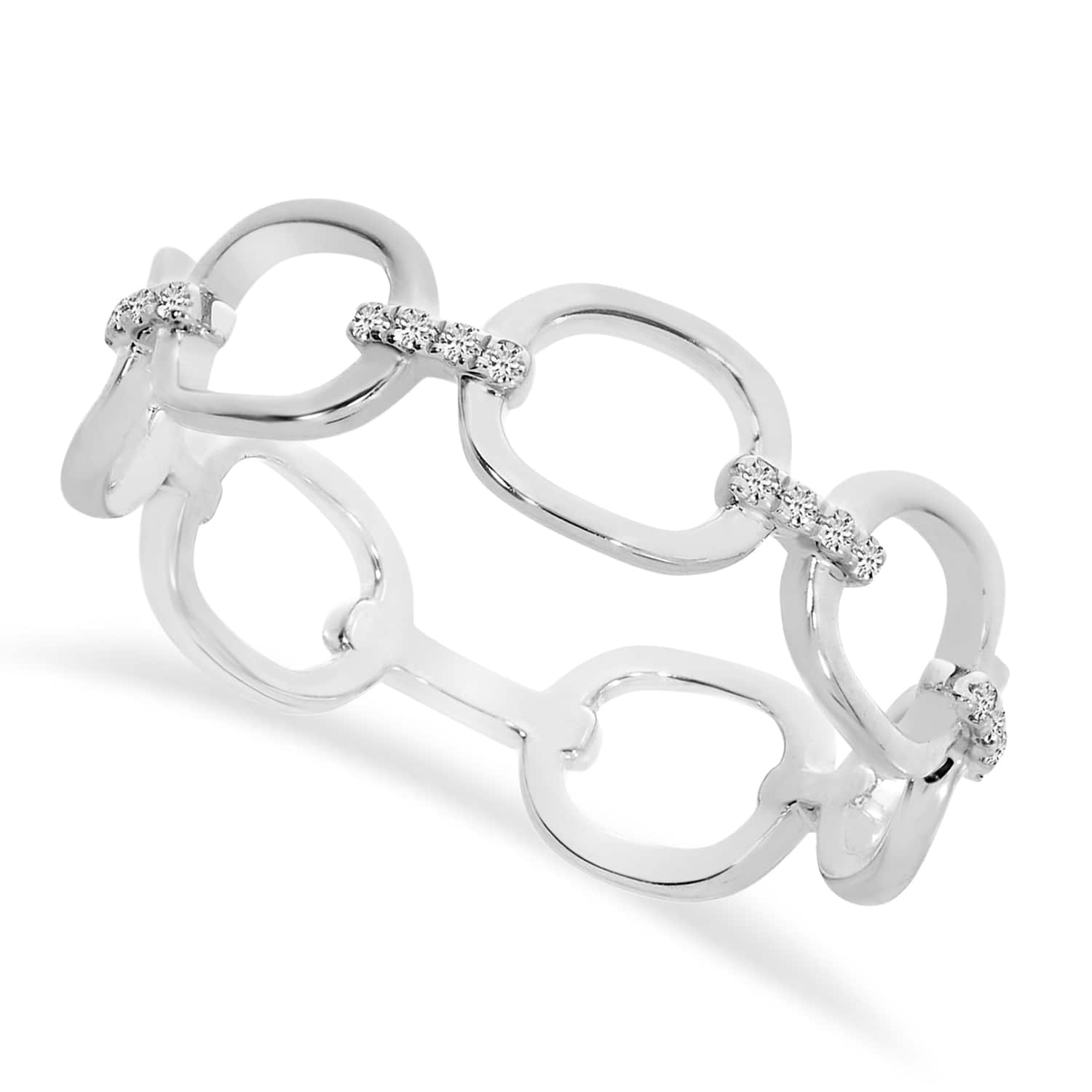 Diamond Circles Paperclip Link Fashion Ring 14k White Gold (0.05ct)