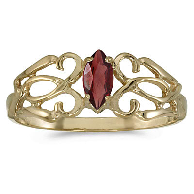 Marquise Garnet Filigree Ring Antique Style 14k Yellow Gold