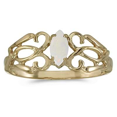 Marquise Opal Filigree Ring Antique Style 14k Yellow Gold