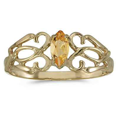 Marquise Citrine Filigree Ring Antique Style 14k Yellow Gold