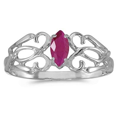 Marquise Ruby Filigree Ring Antique Style 14k White Gold