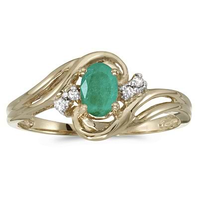 Emerald and Diamond Swirl Ring in 14k Yellow Gold (0.75ctw)