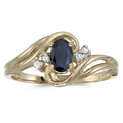 Blue Sapphire and Diamond Swirl Ring in 14k Yellow Gold (0.95ctw)