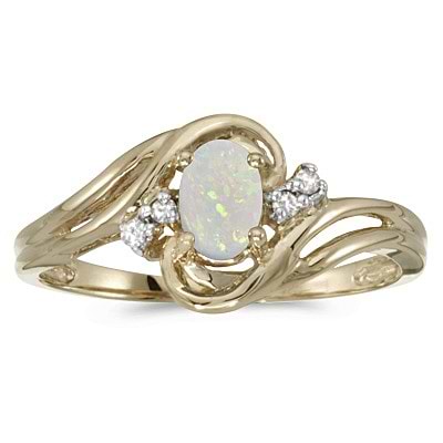 Opal and Diamond Swirl Ring in 14k Yellow Gold (0.95ctw)