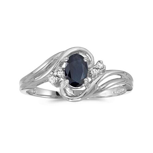 Blue Sapphire and Diamond Swirl Ring in 14k White Gold