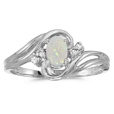 Opal and Diamond Swirl Ring in 14k White Gold (0.95ctw)