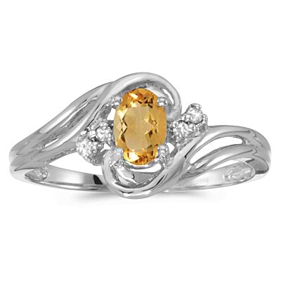 Citrine and Diamond Swirl Ring in 14k White Gold (0.50ctw)