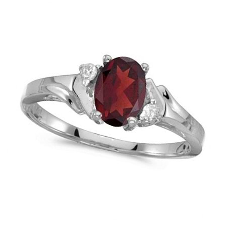 Oval Garnet and Diamond Cocktail Ring 14K White Gold (0.95ct)