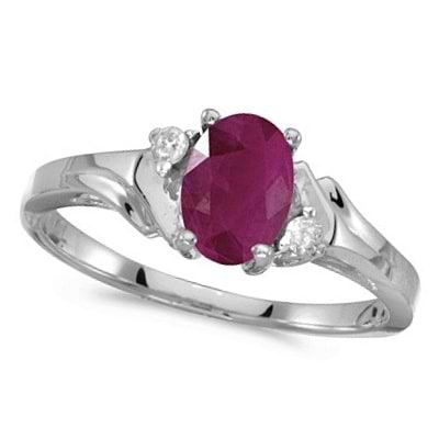 Oval Ruby and Diamond Ring in 14K White Gold (0.95ct)