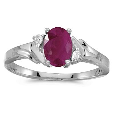 Oval Ruby and Diamond Ring in 14K White Gold (0.95ct)