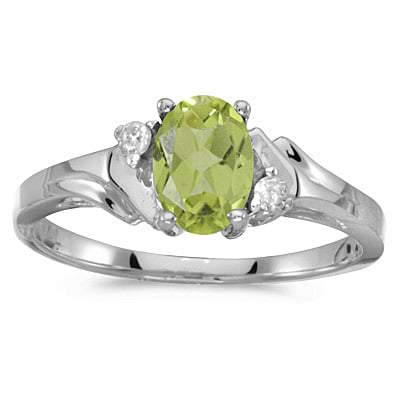 Oval Peridot and Diamond Ring in 14K White Gold (0.95ct)