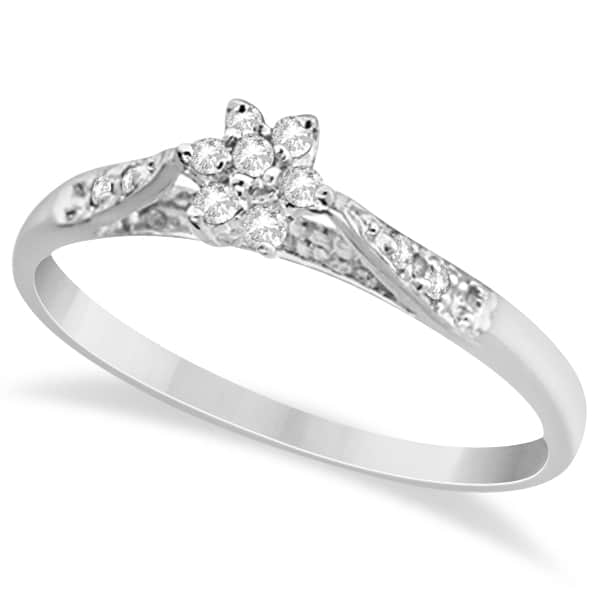 Floral Ladies Diamond Cluster Promise Ring in 14k White Gold (0.10ct)