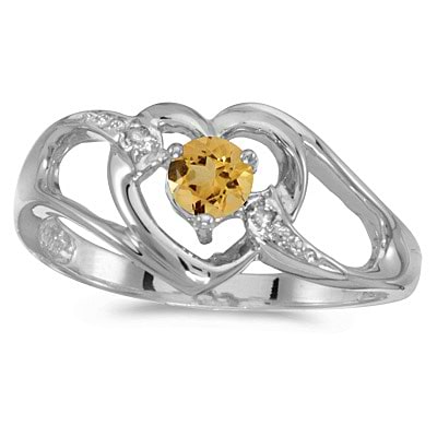 Citrine & Diamond Heart Right-Hand Ring in 14k White Gold (0.20ct)