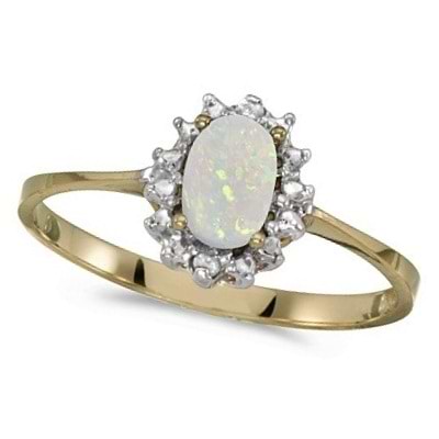 Opal & Diamond Right Hand Flower Shaped Ring 14k Yellow Gold (0.55ct)