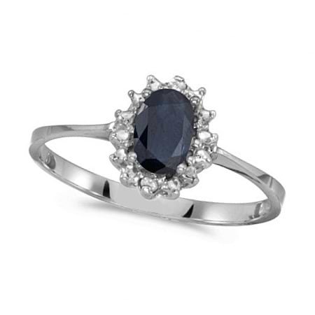 Blue Sapphire & Diamond Lady Diana Ring 14k White Gold (0.60ct)