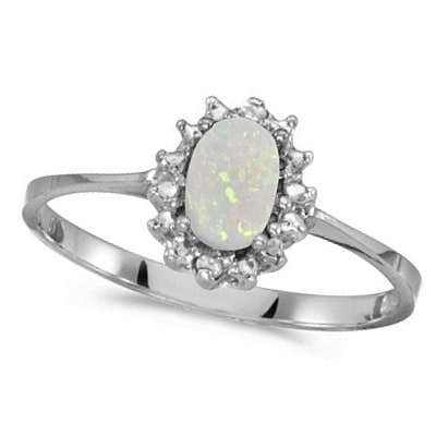 Opal & Diamond Right Hand Flower Shaped Ring 14k White Gold (0.55ct)