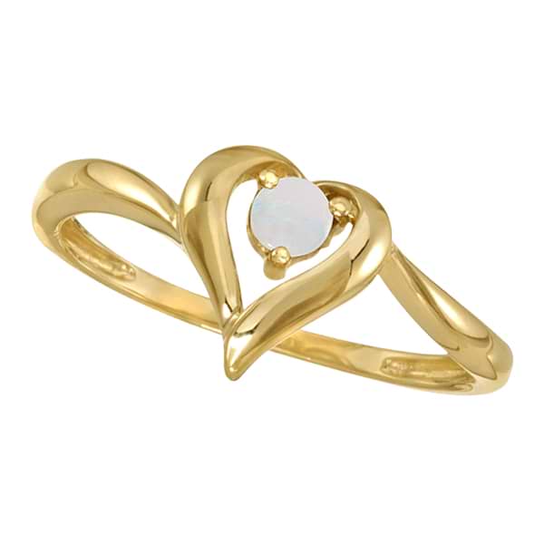Round Opal Heart Shaped Ring in 14K Yellow Gold (0.16ct)